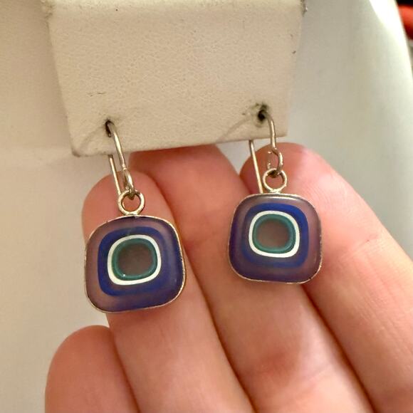 Handcrafted Blue & Green Fused Glass Silver Drop Earrings - Picture 5 of 7